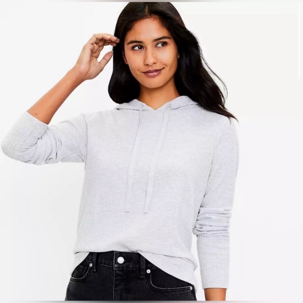 Loft Waffle Knit Hooded Top Gray Size Large